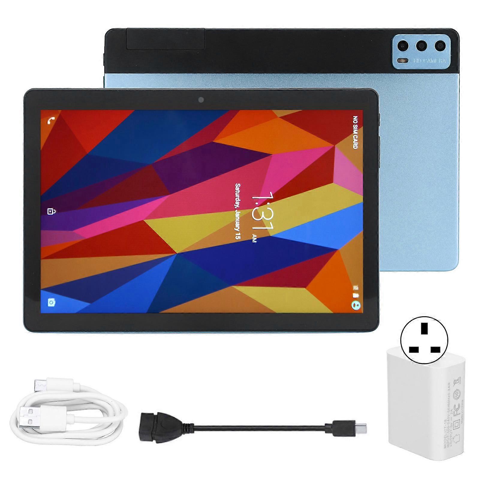 10.1in Tablet 2.4G 5G Type C újratölthető 8GB RAM 256GB ROM 1920x1200 5MP 13MP Octa Core 5800mAh kék táblagép Androidhoz11 100–240V UK csatlakozó