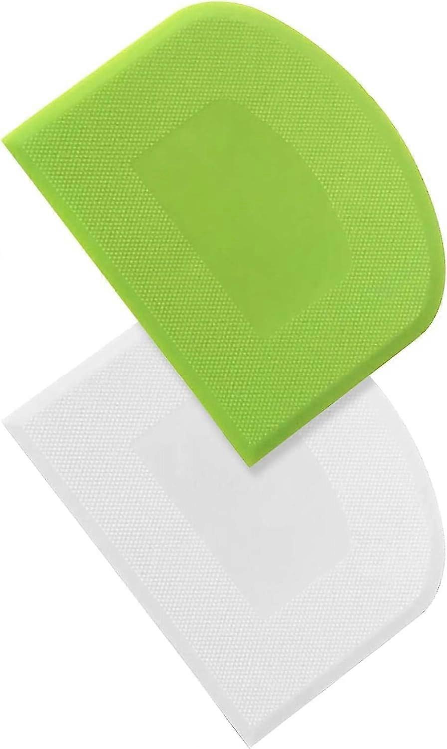 Dough Scraper Cake Scraper, 2 Pcs Plastic Cream Smoother Tool Shape Spatulas Baking (Green, White)