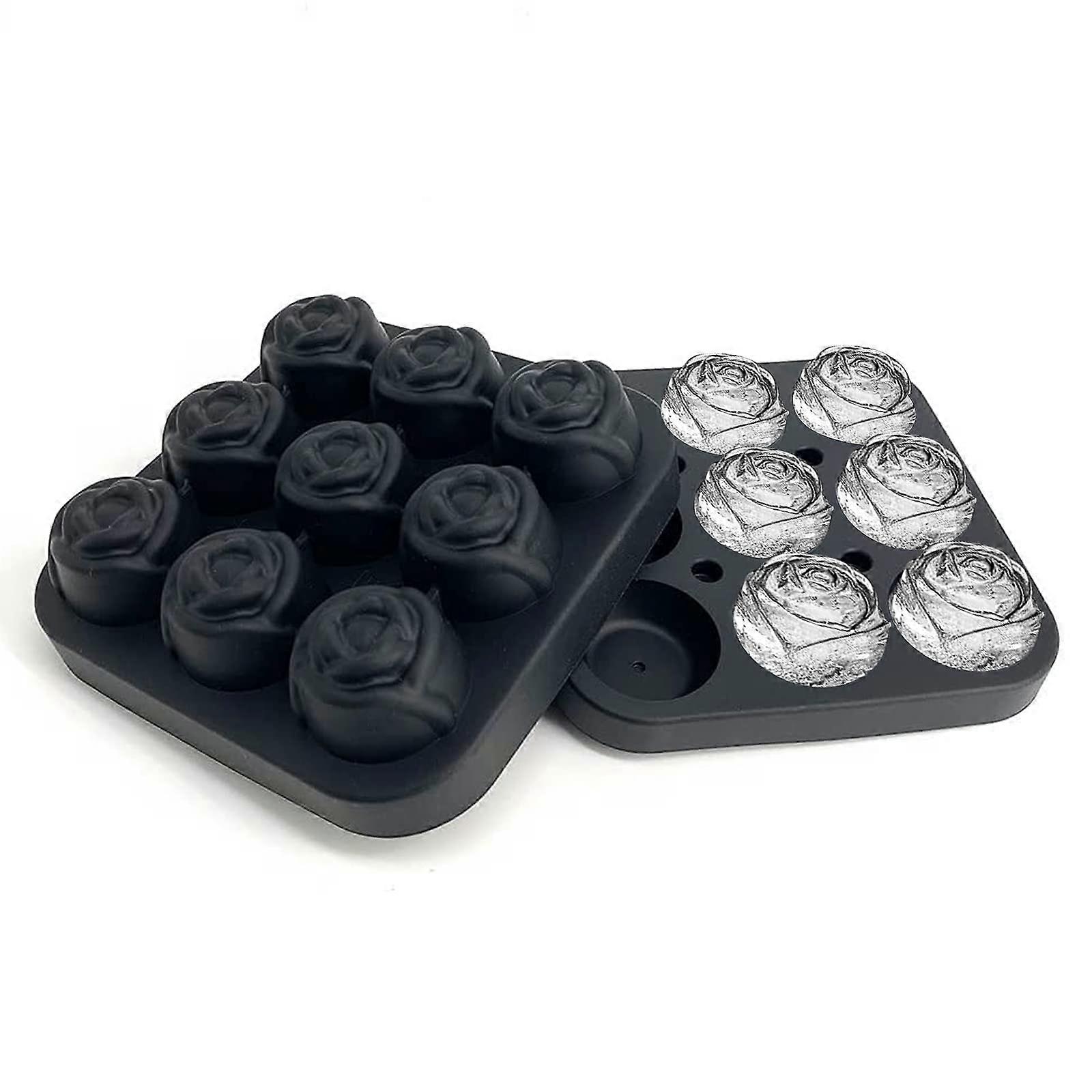 Ice Cube Trays Silicone ice Cube Moulds Set with Lid,9 Cavity Rose Flower Shape Ice Cube Moulds for Freezer,Water,Whiskey, Cocktail and Other Drink
