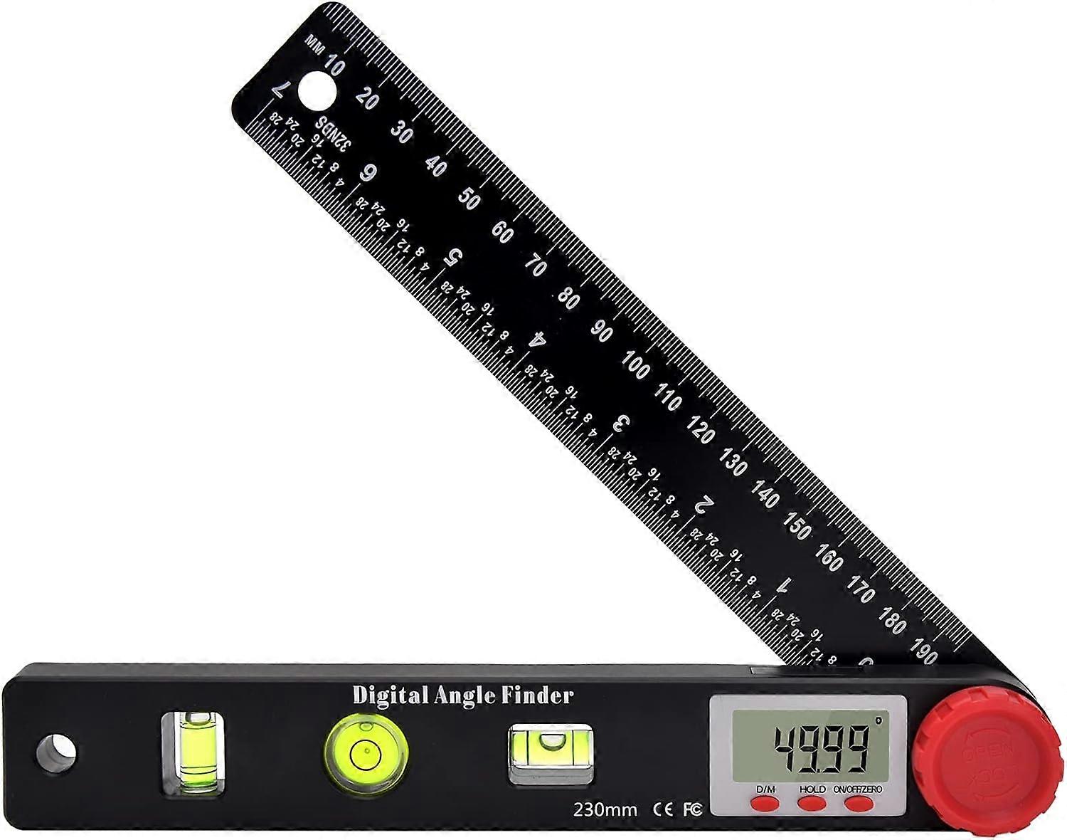 Digital Angle Ruler Protractor Spirit Level Ruler Digital Goniometer 230mm 360 Angle Gauges with Horizontal Vertical Circle Level Bubble, LCD Display,