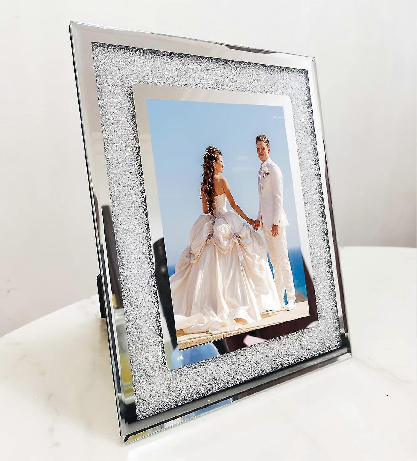 Silver Glass Photo Frame, Wedding Photo Frames, Glitter Photo Frame, For Ba