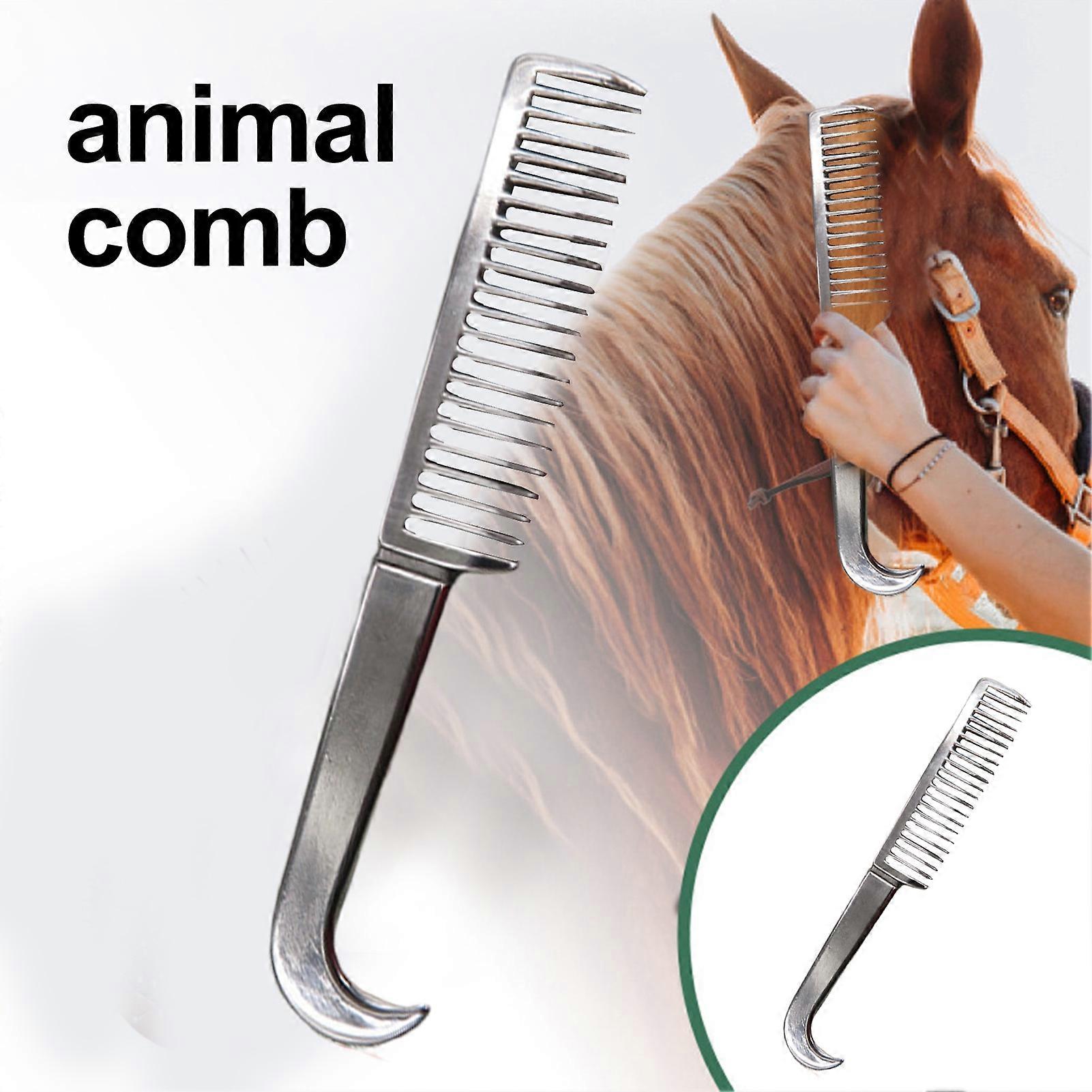 2Pcs Animal Comb Thickened Tooth Durable Polishing Surface Ergonomic Design Convenient Grooming Metal Horse Comb Mane Tail Pulling Comb Animal Supplie