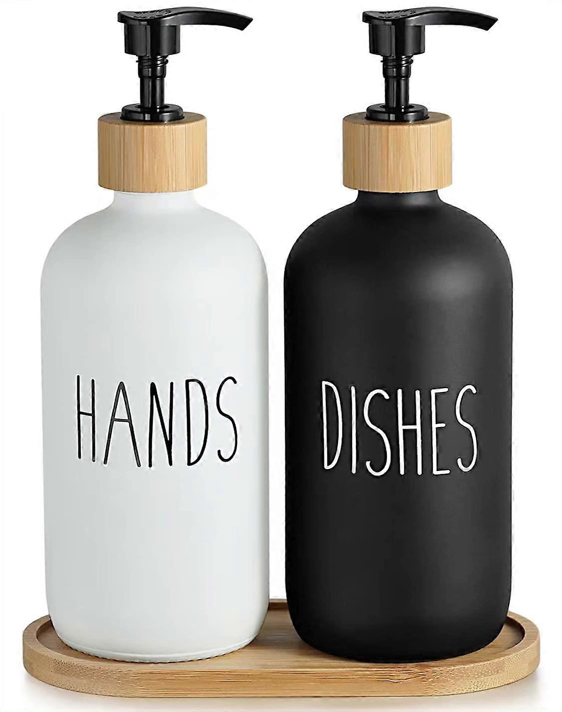 Glass Hand Soap Dispenser Set for Bathroom (Black & White)