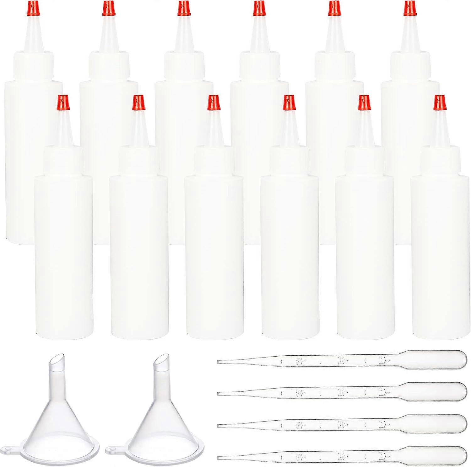 12 Packs 3.4 oz Plastic Squeeze Bottles Dispensing Bottles with Red Tip Caps with 2 Funnels and 4 Droppers for Paint Art and Crafting Project