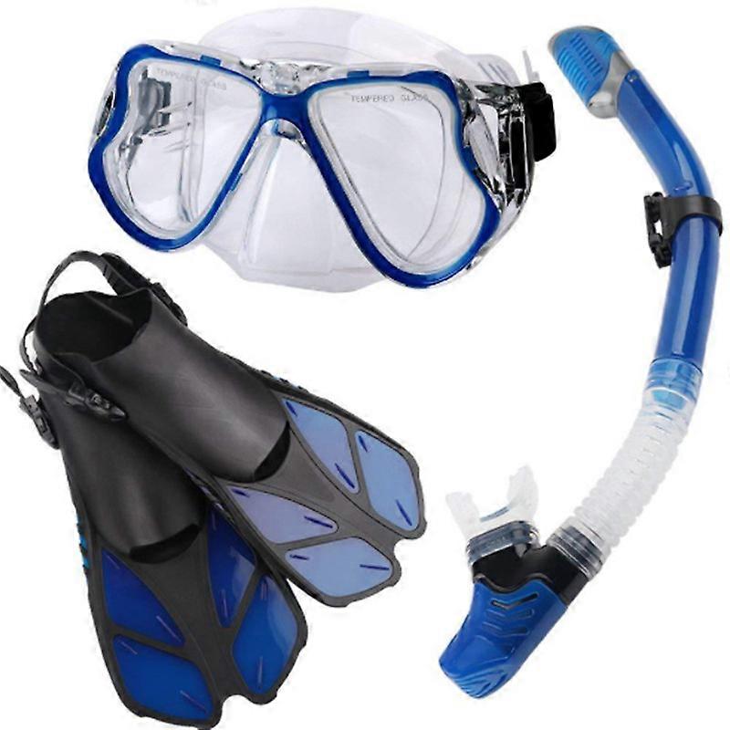 MIMIGO Snorkel Set with Fins Impact Resistant Tempered Glass Anti-Fog Snorkeling Mask-Adjustable Diving Swimming Fins/Flippers-Dry Top Snorkel Include