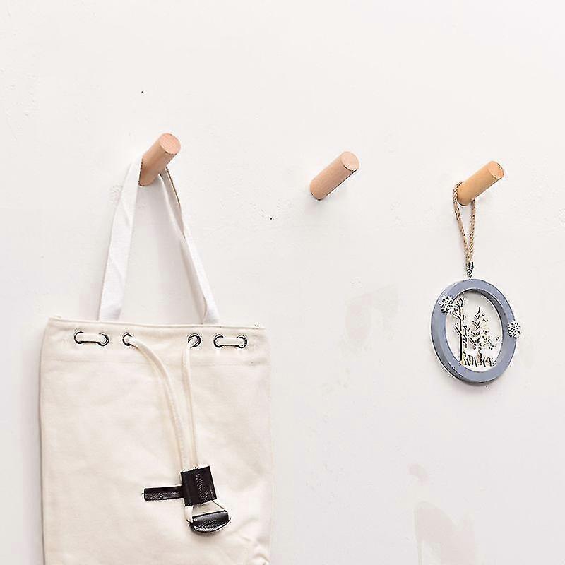 2個入り ブラックウォールナット無垢材フック パンチング/貼り付け穴付き 壁掛け木製洋服フック シングルクリエイティブポーチ洋服フック