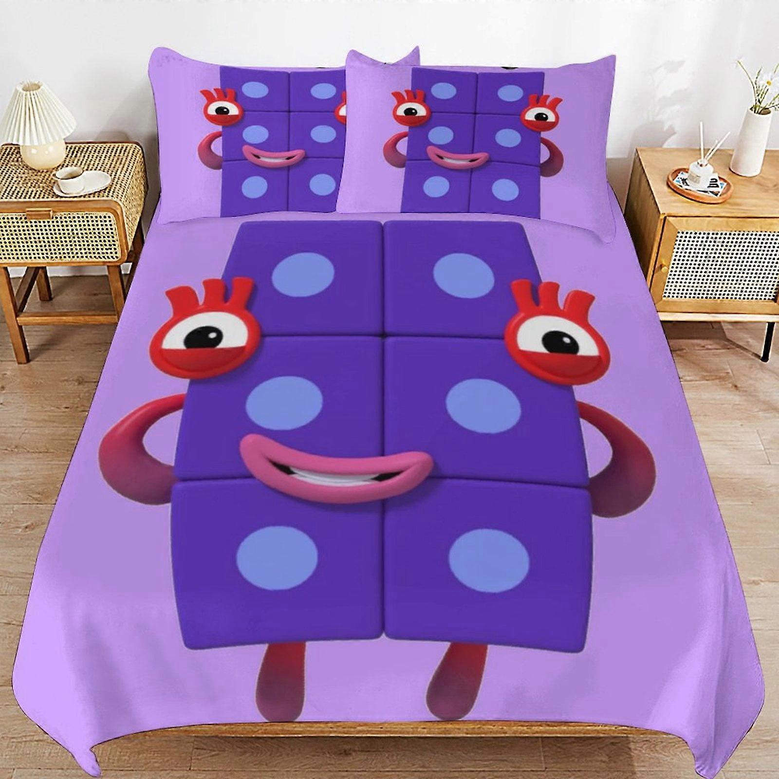 beddengoed set CA155 Numberblocks Bed Dekbedovertrek Microvezel Beddengoed Sets 3D Geprint Lichtgewicht 3-delige Dekbed Sets, 1 Dekbedovertrek En 2 Kussen DP155