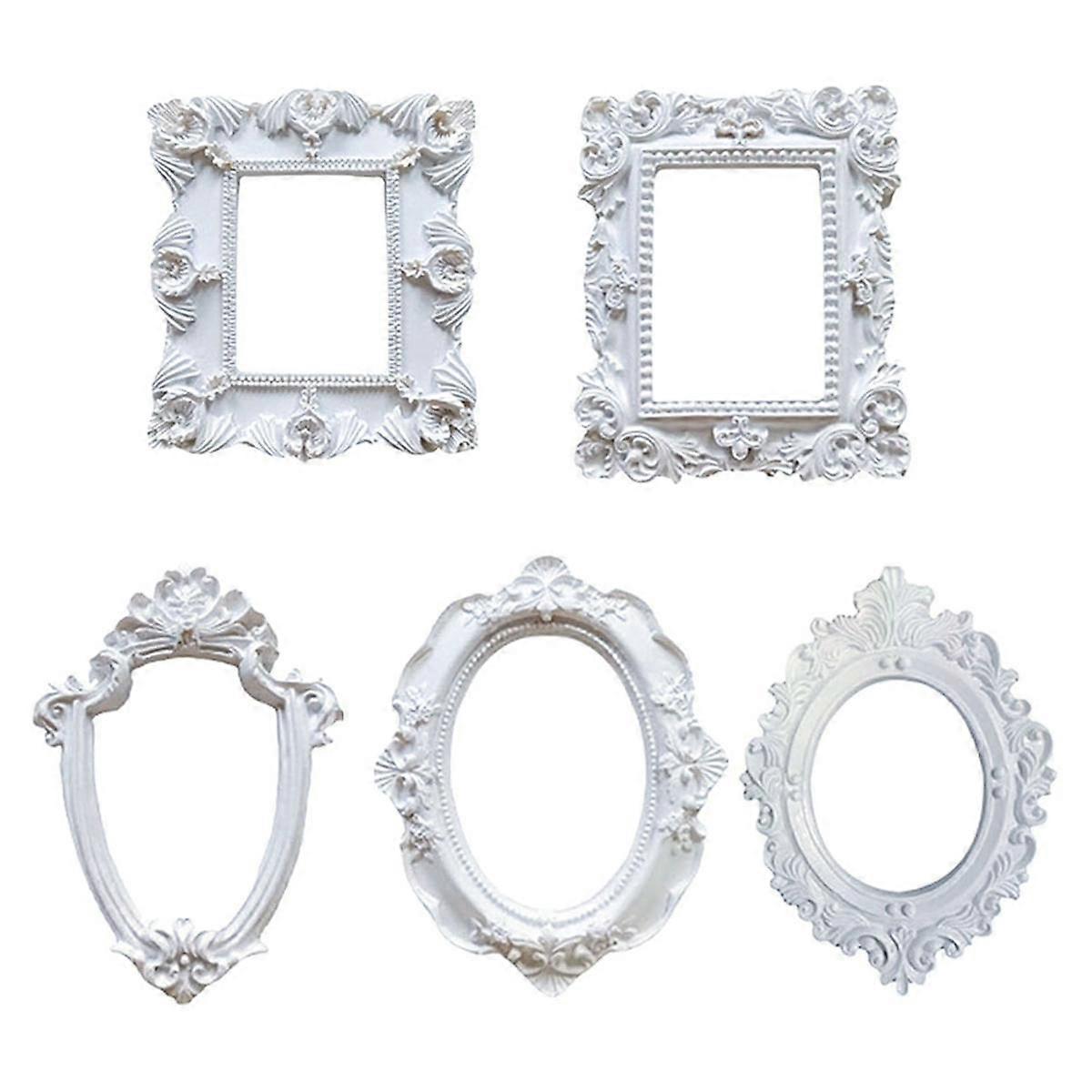 5Pcs Mini Frames -White Small Vintage Flower Oval Rectangle Baroque Frames Table Top Frame for Holi