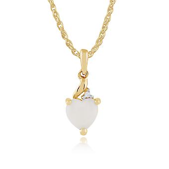 Classic Heart Opal & Diamond Pendant Necklace in 9ct Yellow...
