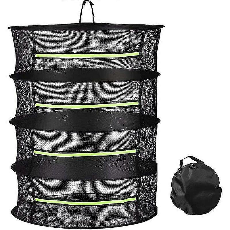 4 Tier Foldable Mesh Hanging Herb Drying Rack For Plants Fish Flowers Vegetables With Zipper Closure And Storage Bag (60 X 76cm)