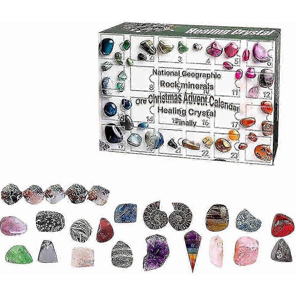 2022 Χριστούγεννα 24 ημερών αντίστροφη μέτρηση Advent Calendar Παιδικό χριστουγεννιάτικο δώρο - Healing Crystal Natural Stone Rock Surprise Blind Box