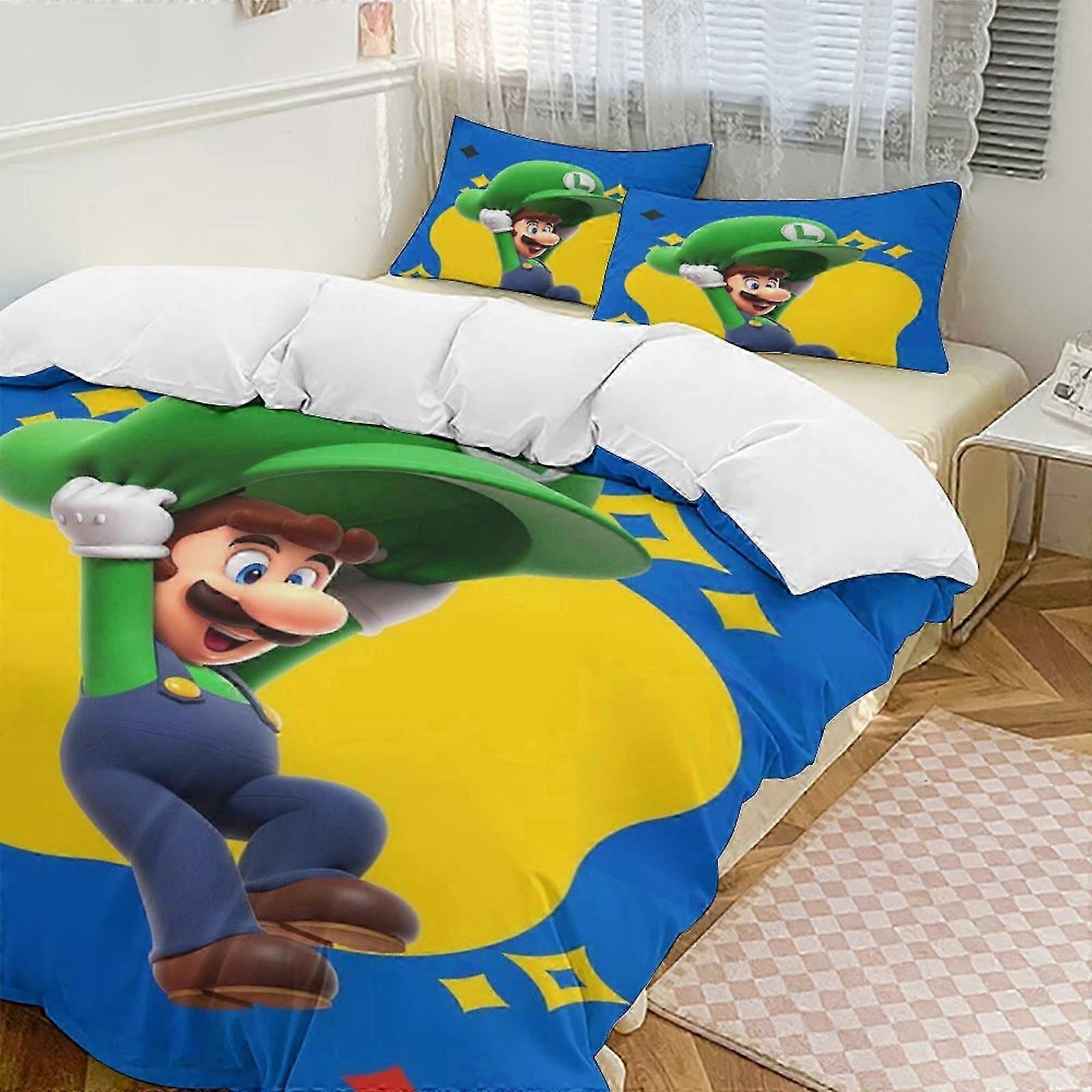 n1346 Lençóis Luigi's Mansion Down Capa de edredom Microfibra Conjunto de roupa de cama, (1 capa de edredom e 2 fronhas) Lençóis iiv1346