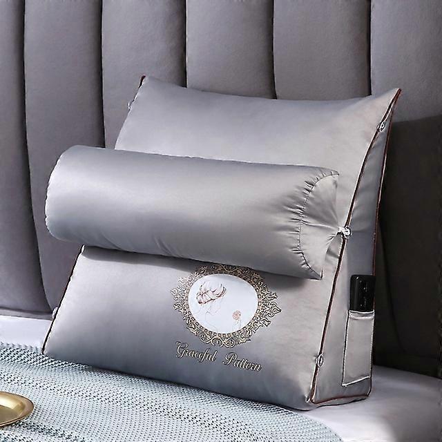 Decorative Pillows for Bed Reading Backrest Cushions Embroidered Bedside Sofa with Large Pillow Support Side Pocket