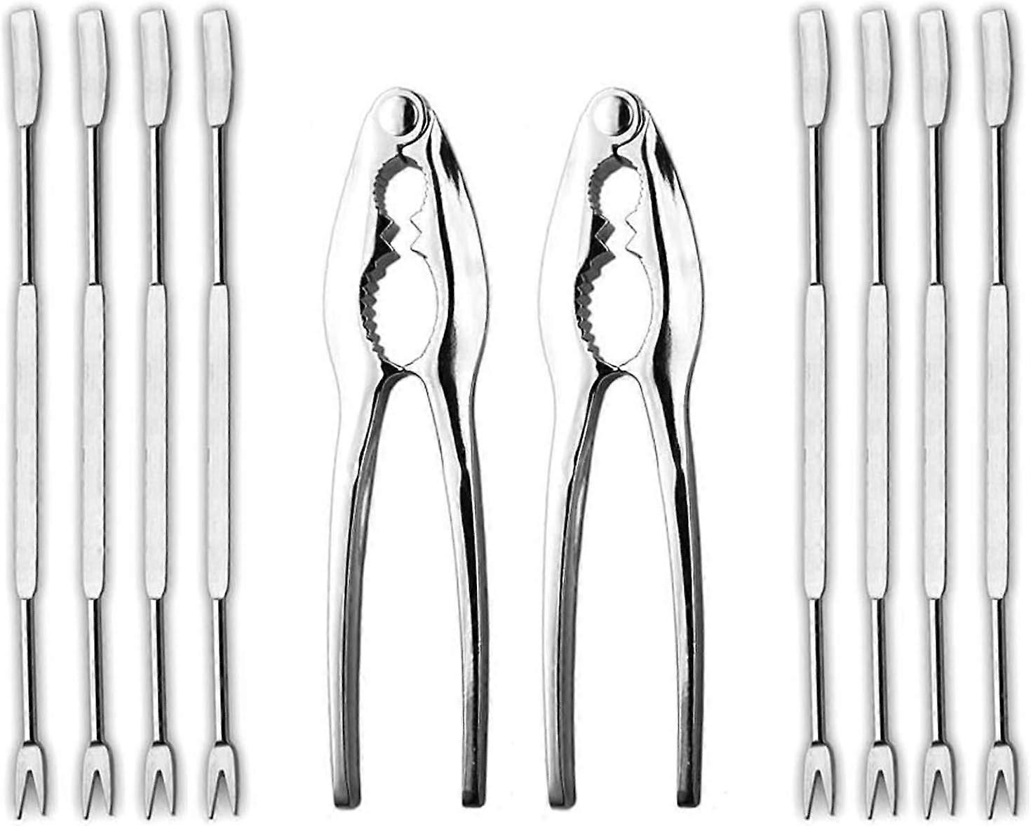Lobster cracker and toggle set,10 pieces crab leg cracker kitchen tools - Stainless steel seafood cracker and fork nut cracker set - Dishwasher safe