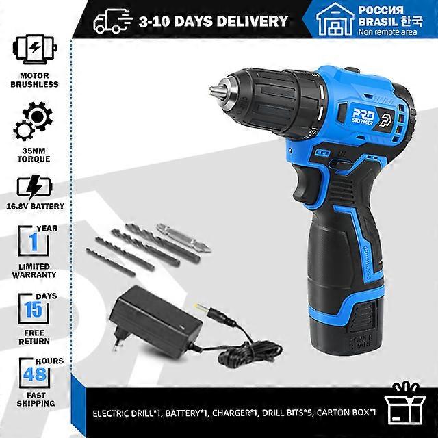 16.8V Brushless Electric Drill 35NM Cordless Driller Mini Driver Screwdriver Li-ion Battery 5pcs Bit Power Drill By PROSTORMER