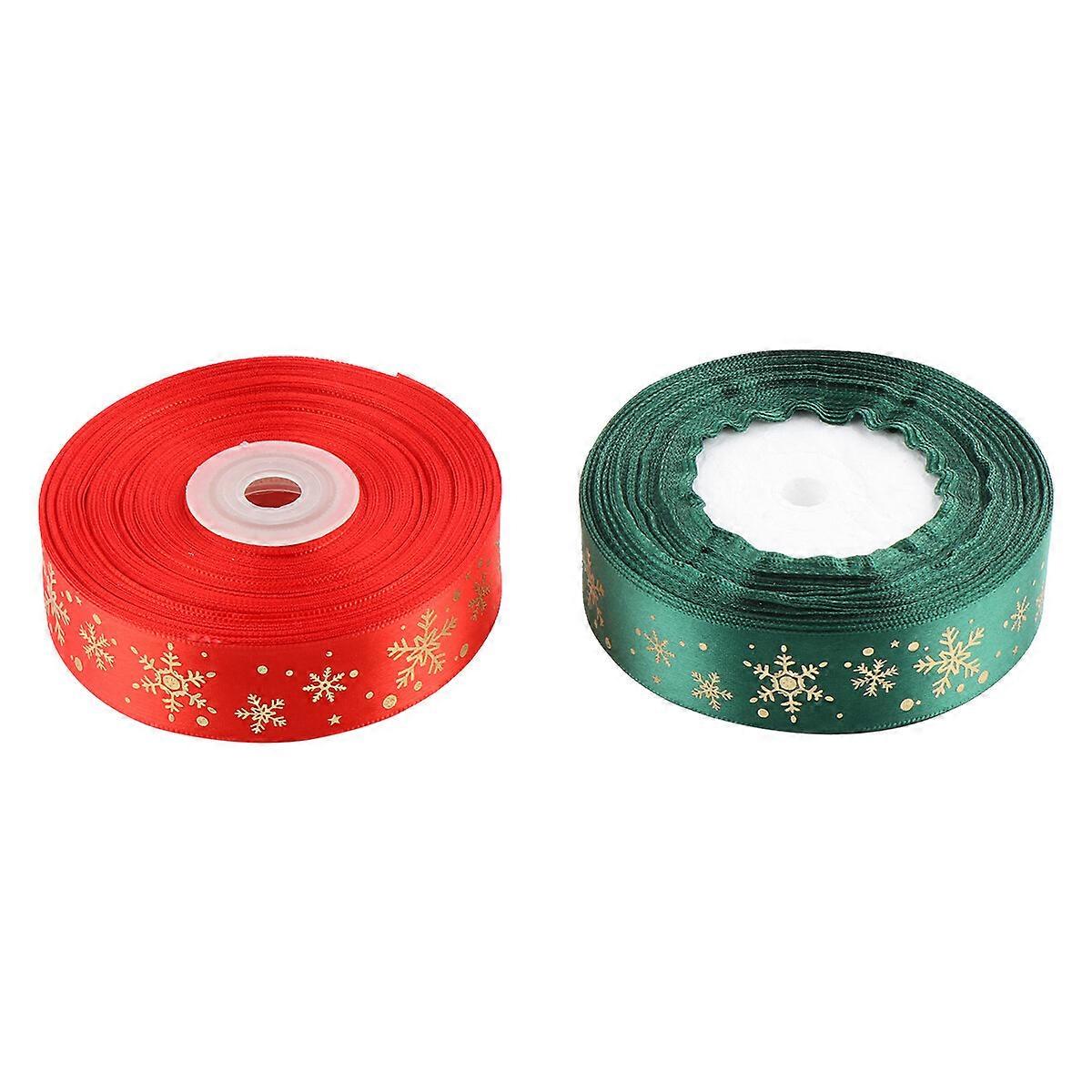 2 Rolls Christmas Decoration Ribbon Bow Snowflake Printed Ribbon (Red and Green)