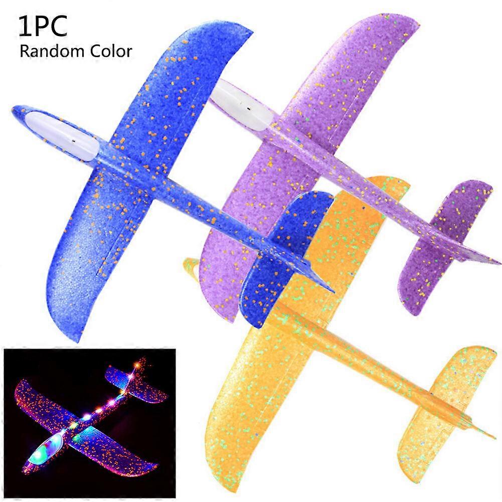 Kids Hand Throw Airplane Foam Toy with LED Flashing, Mini Throwing Glider Inertia Launch Aircraft Model Toys