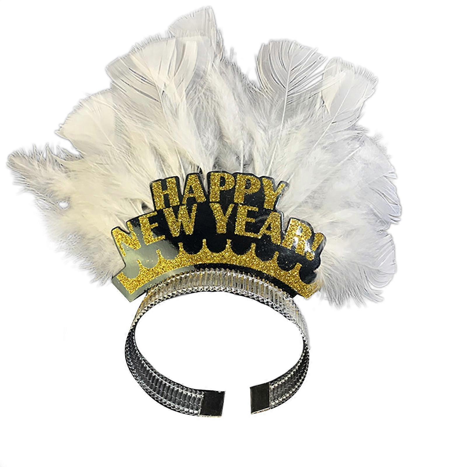 2023 NEW Cosplay Party Headwear,Lovely And Interesting Design Happy New Year Feather Hair Band Headband White Eye-catching Paper Cosplay Party Headwea