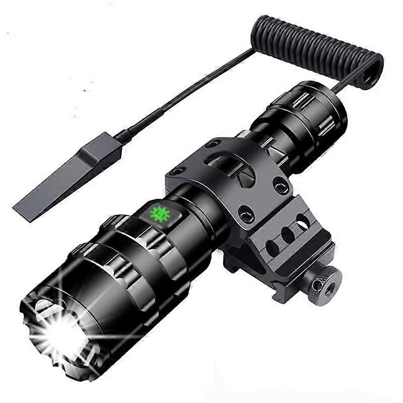 Tactical Torch 3000 Lumens Super Bright L2 LED Flashlight USB Rechargeable 5 Light Modes Picatinny Rail Mount and Push Switch for Outdoor Fishing [Ene