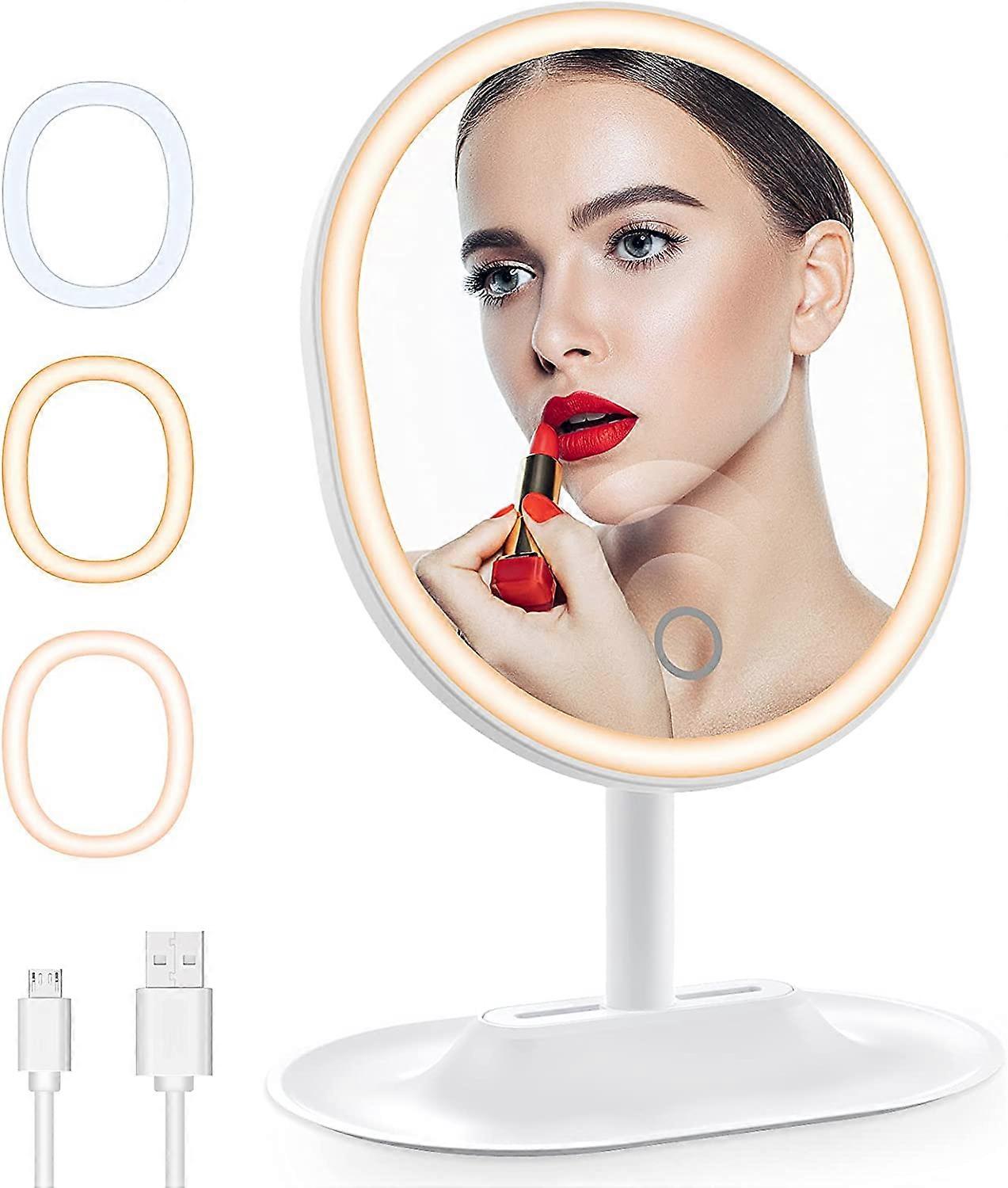 Make-Up Mirror With Lighting, 3 Colors, 46 Leds, Make-Up Mirror, Table Mirror With Touch Switch, Dual Power Supply & 90  Adjustable, Portable Mirror