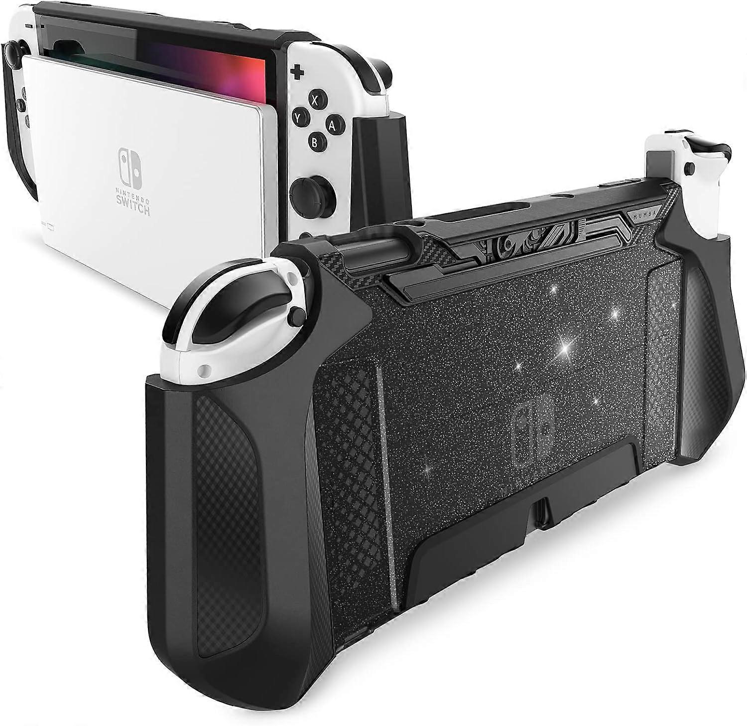 Estojo acoplável para OLED 2021, [Série Blade] Capa protetora TPU Grip Acessórios compatíveis com OLED 7 polegadas e controlador Joy-Con (preto) estrelado