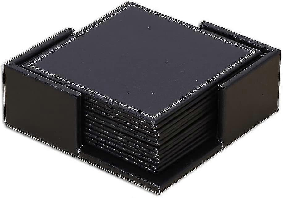 Set Of 6 Black Leather Coasters