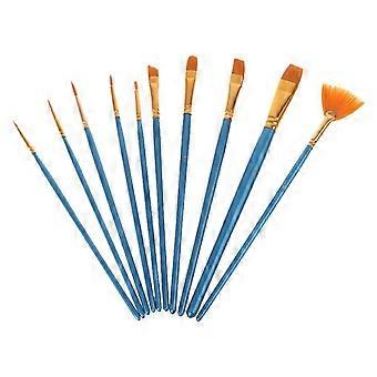 10Pc Acrylic Paint Brush Nylon Hair Watercolor Flabellum Pointed Tip Artists Set
