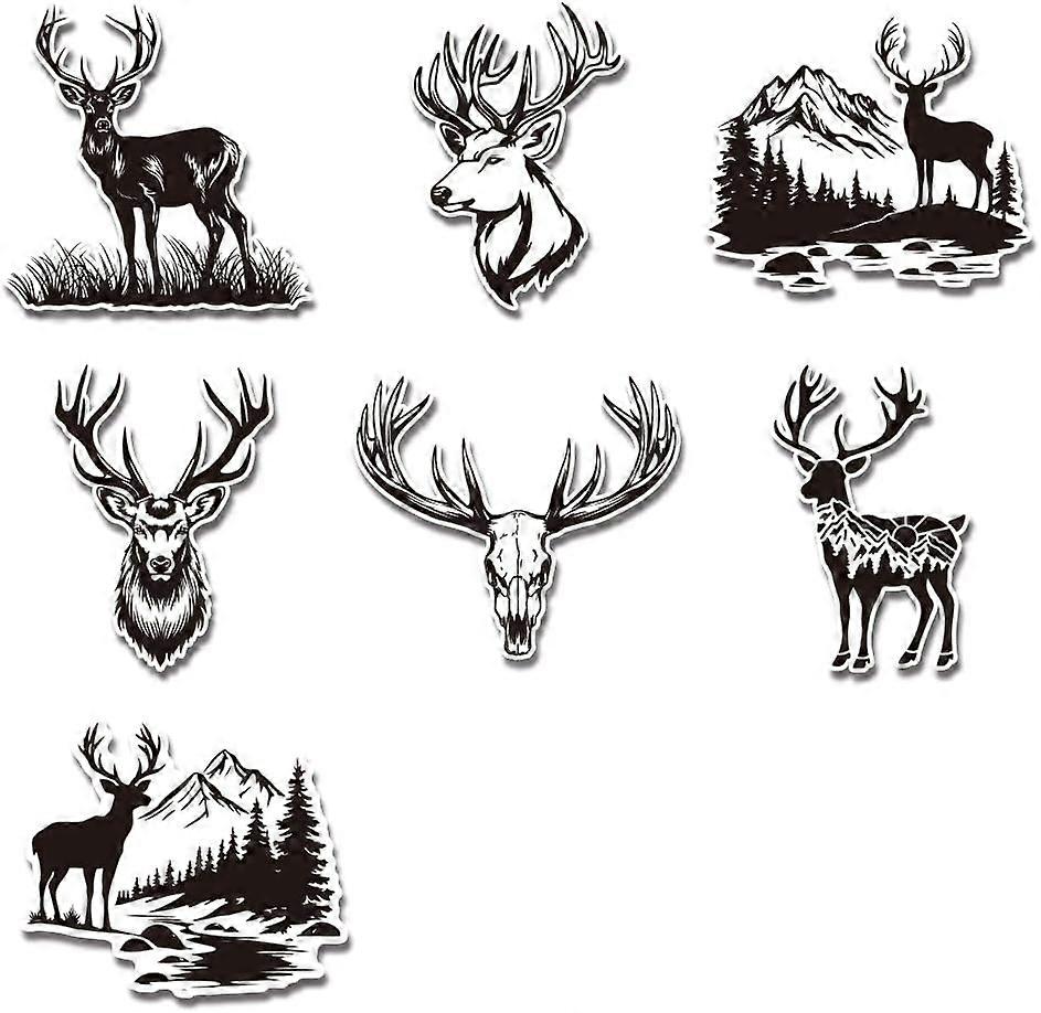 7Pcs Deer Buck Elk Mountains Trees Hunting Vinyl Car Decal Sticker Elk Mountain Antler Outdoors Decal Waterproof Car Window Silhouette Decals for Cars
