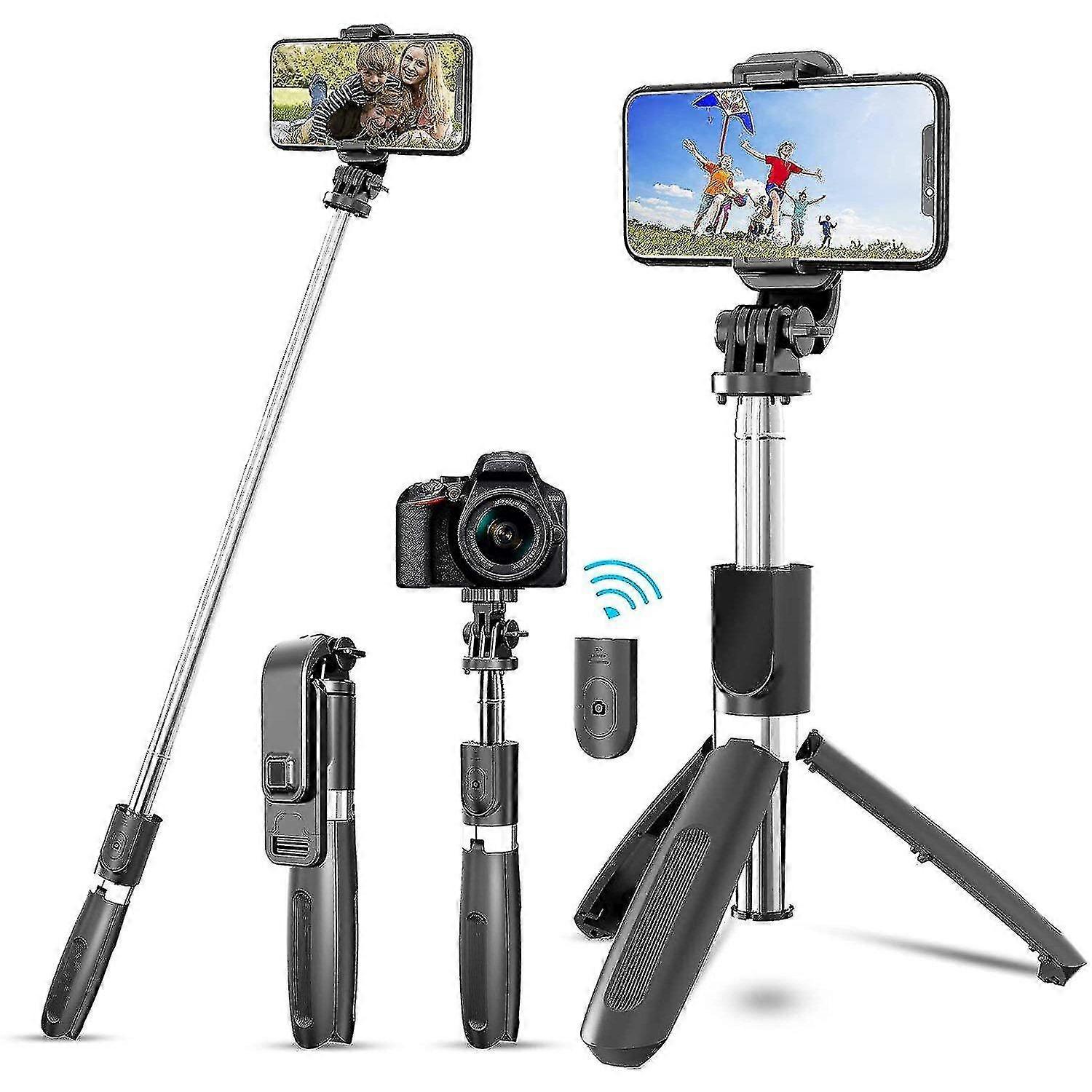 Bluetooth Selfie Stick Tripod With Detachable Wireless Remote And Tripod Stand