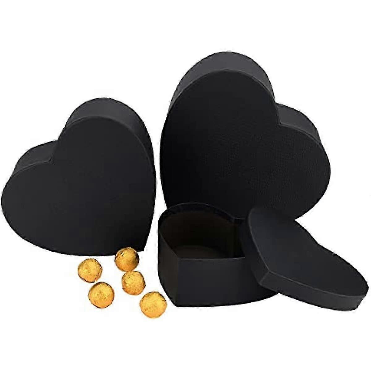 Set of 3 Heart Shape Present Boxes Black Decorative Gifting Box Nesting and Stacking Gift Packaging Box for Souvenirs Cosmetics Handmade Products
