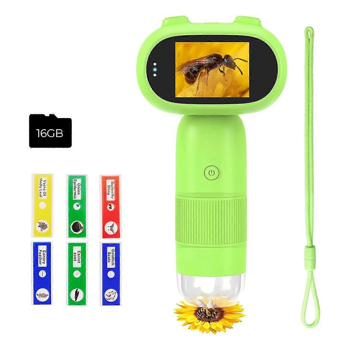 P30 Kids Microscope, 1000x Slide Digital Microscope with 2 Inch Screen, HD 16MP Camera and 1080P Video, Pocket Coin A