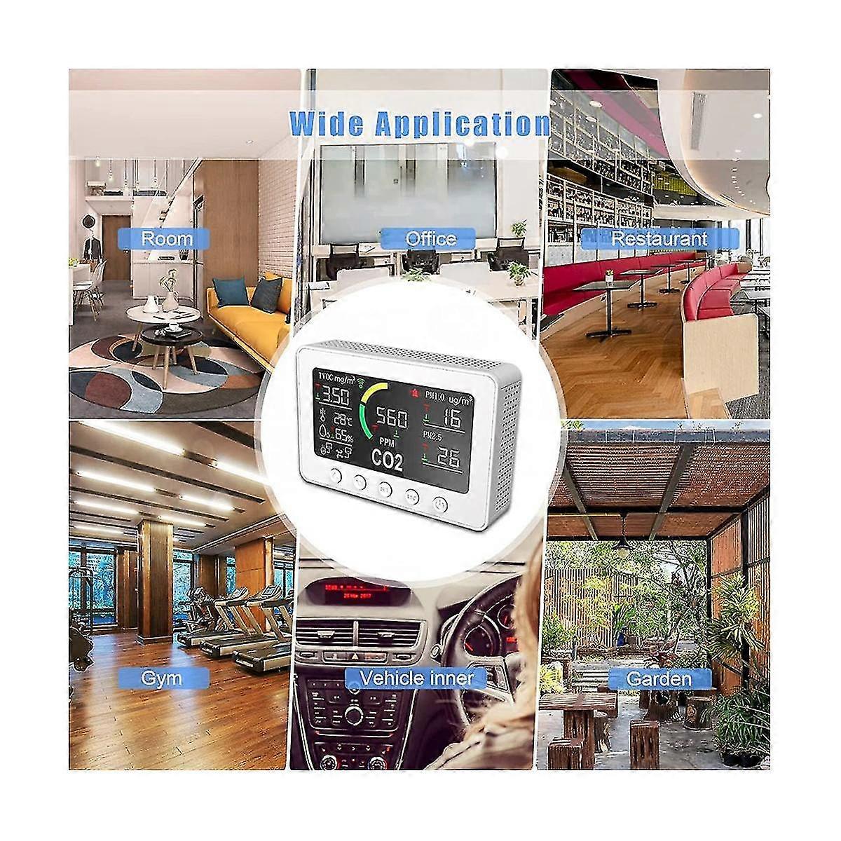 Tuya WiFi Co2センサー6 in1スマート空気質センサー温度湿度検出器カラースクリーンDIS