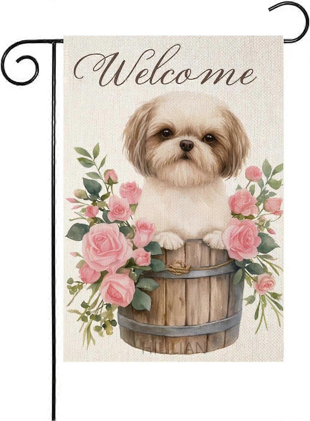 Welcome Spring Summer Shih Tzu Garden Flag, Hello Fall Garden Flag for Outside 12x18 Double Sided Pi