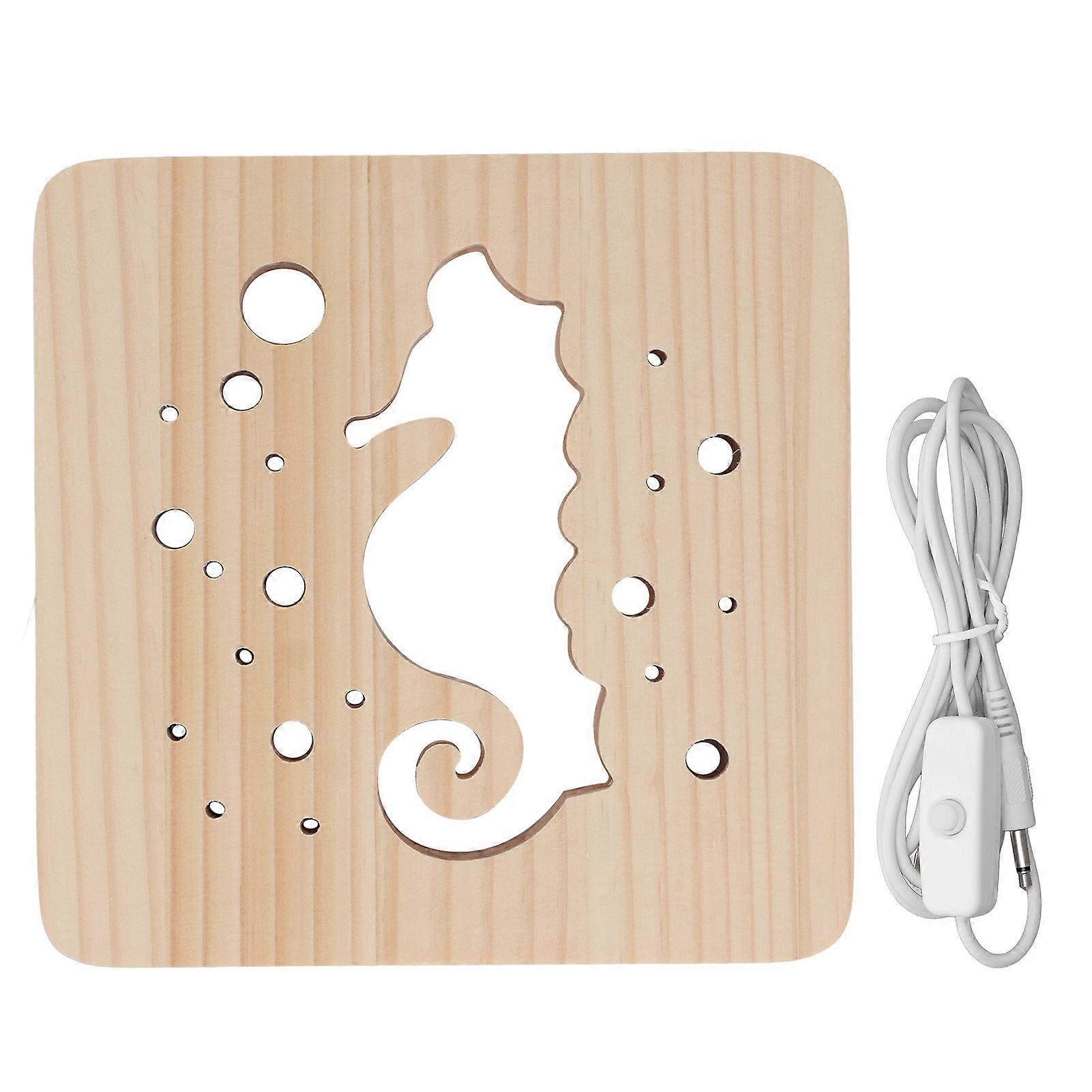 Wooden 3D LED Light: Hollow Seahorse Pattern with USB Power for Animal Night Lamp