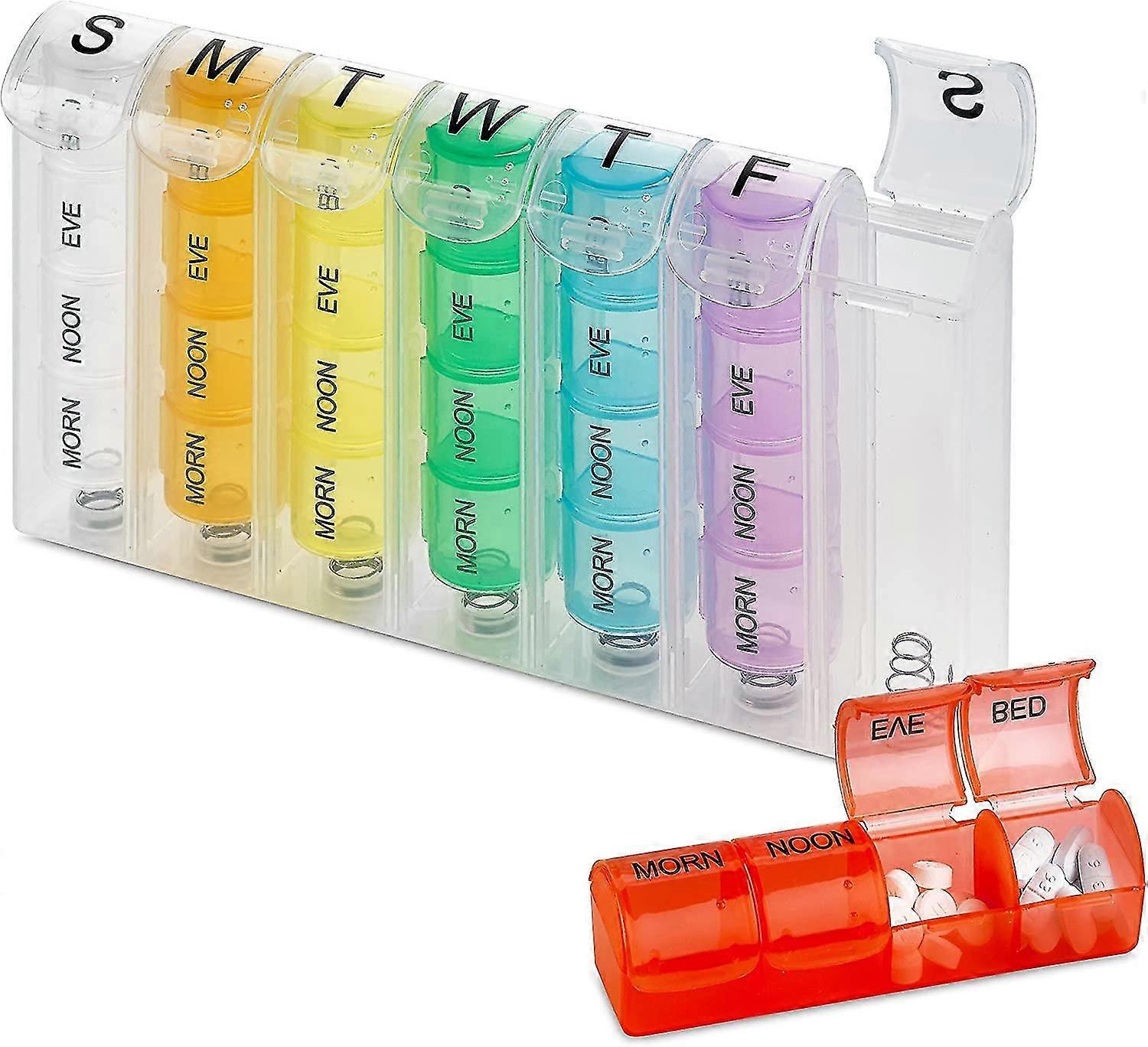 Pop-up Weekly Pill Organizer, Single Box And 4 Daily Compartments