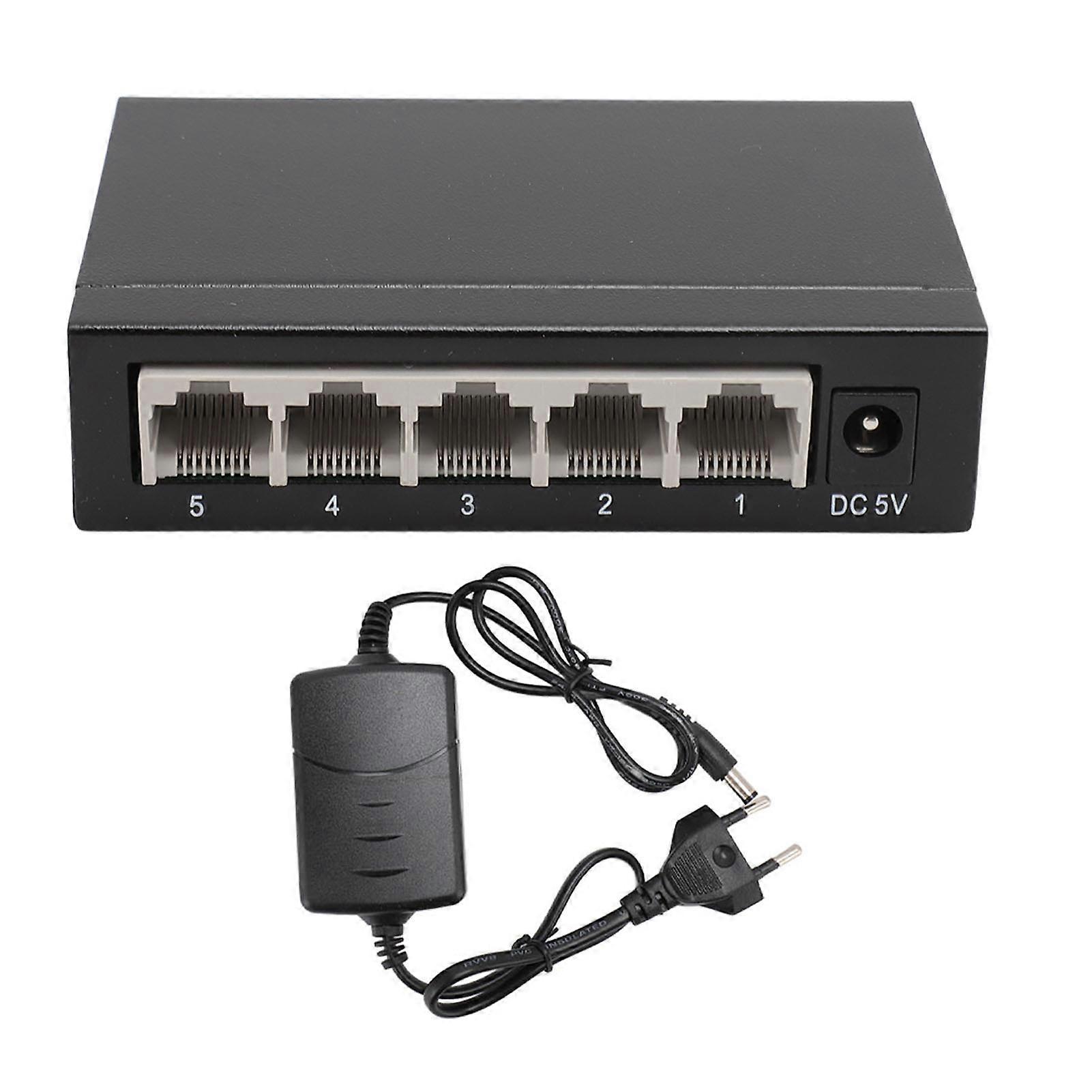 Professional 5-Port Ethernet Switch High Speed 10-100Mbps Metal Housing 5-Port Network Switch for Home Network EU Plug 100-240V