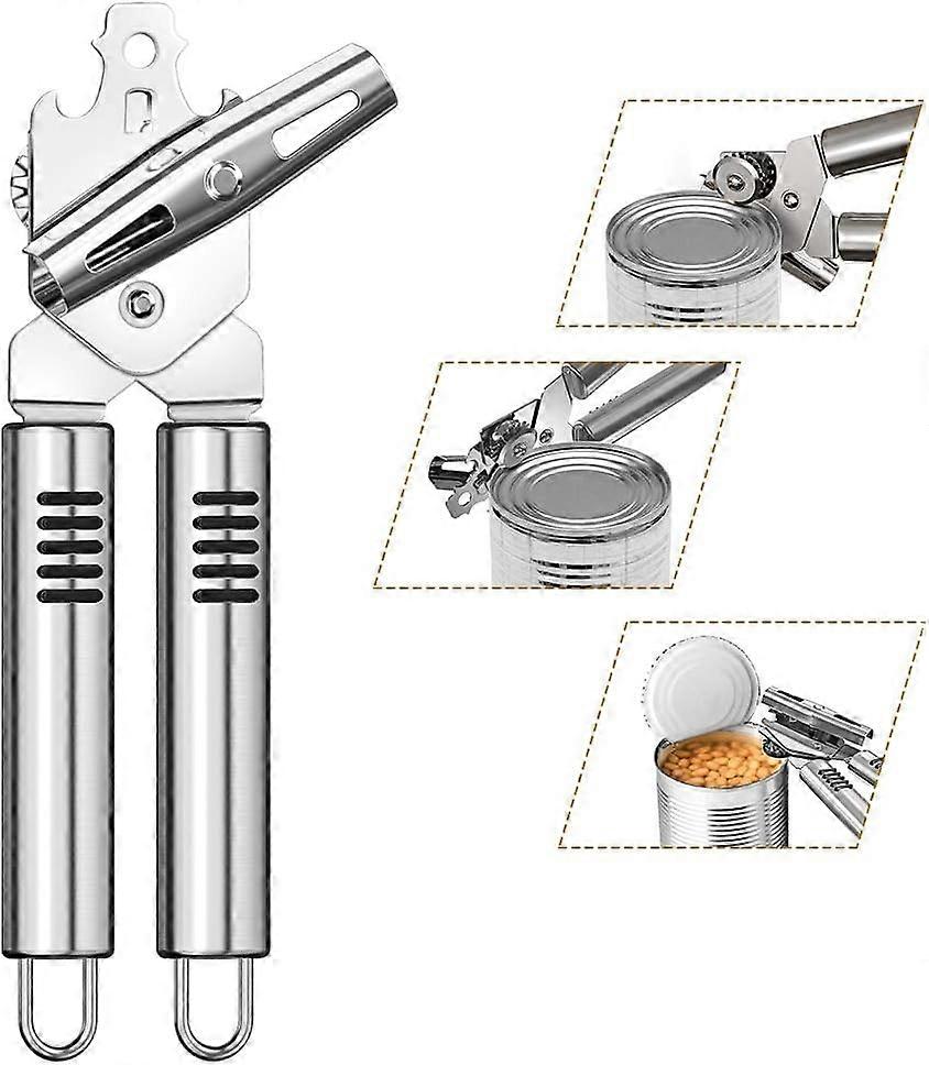 Can Opener, Smooth Edge, Durable, Food Safe Cutting Tool, 3-in-1 Tin Can Beer Can Opener (Silver)