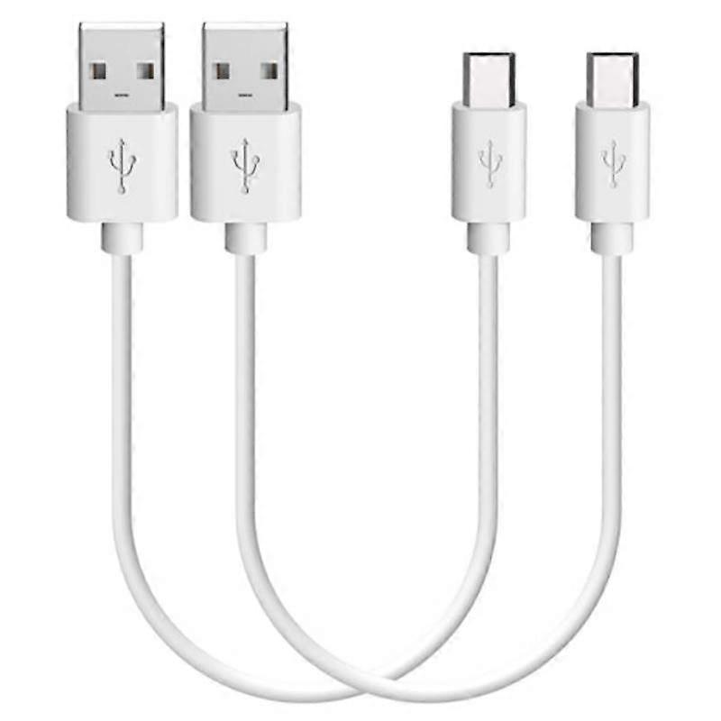 2 件装 20 厘米短数据传输充电器充电 USB Type C 手机平板电脑电缆线散装白色 Tpe 塑料