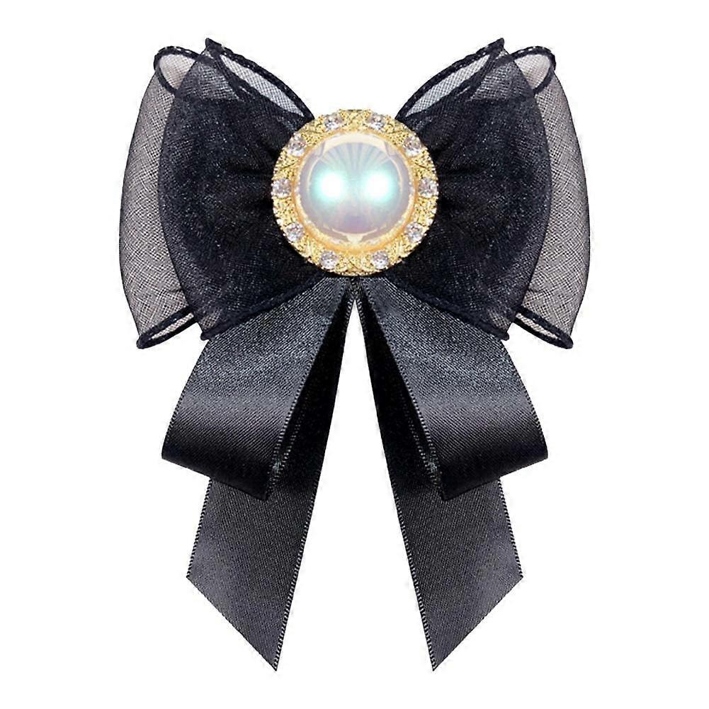 Pearl Bow Tie Brooch Pin with Jabot Collar Clip, Pre-Tied Design, Elegant Accessory for Formal Attire, Classic Style