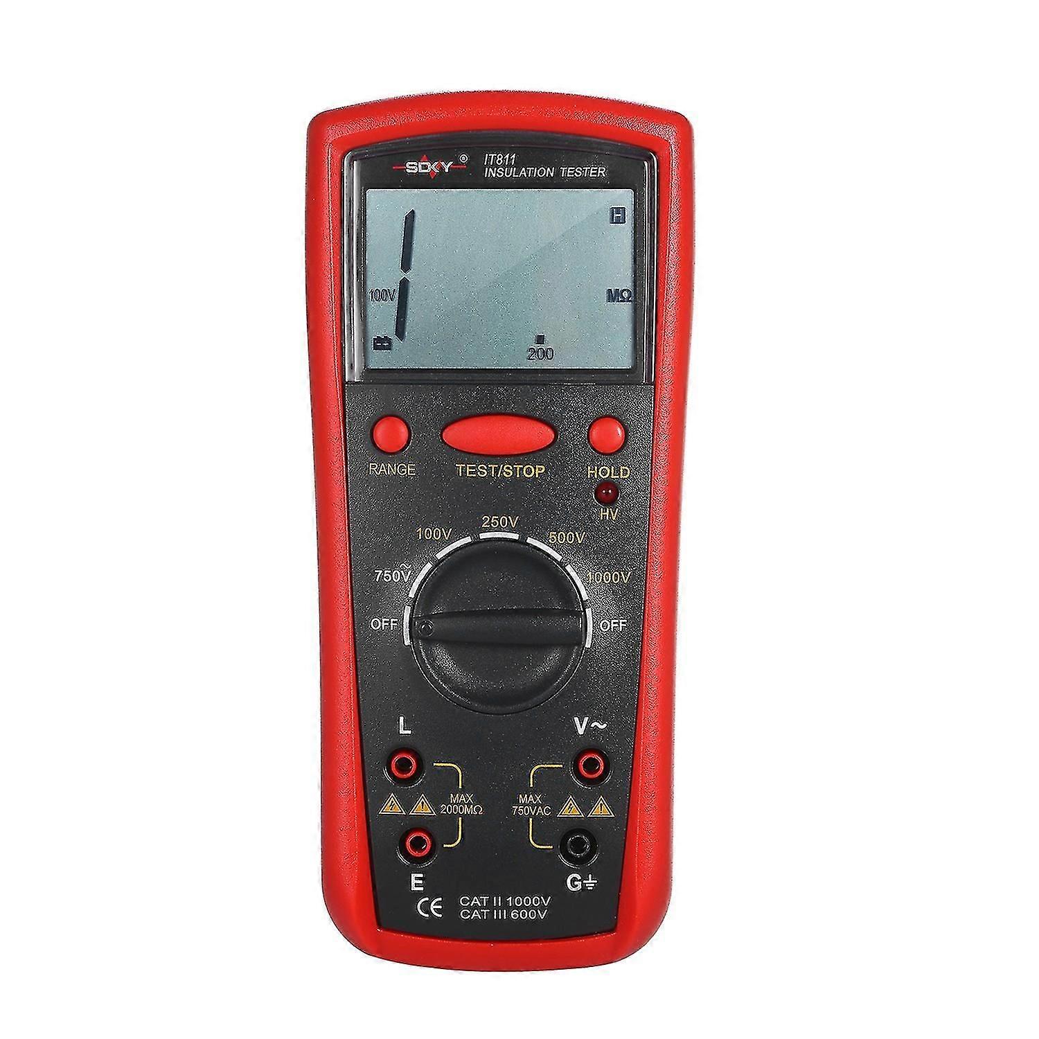 Insulation Resistance Meter Digital Ohmmeter Handheld Insulation Tester 0.1M-2000M Auto-Ranging Hi