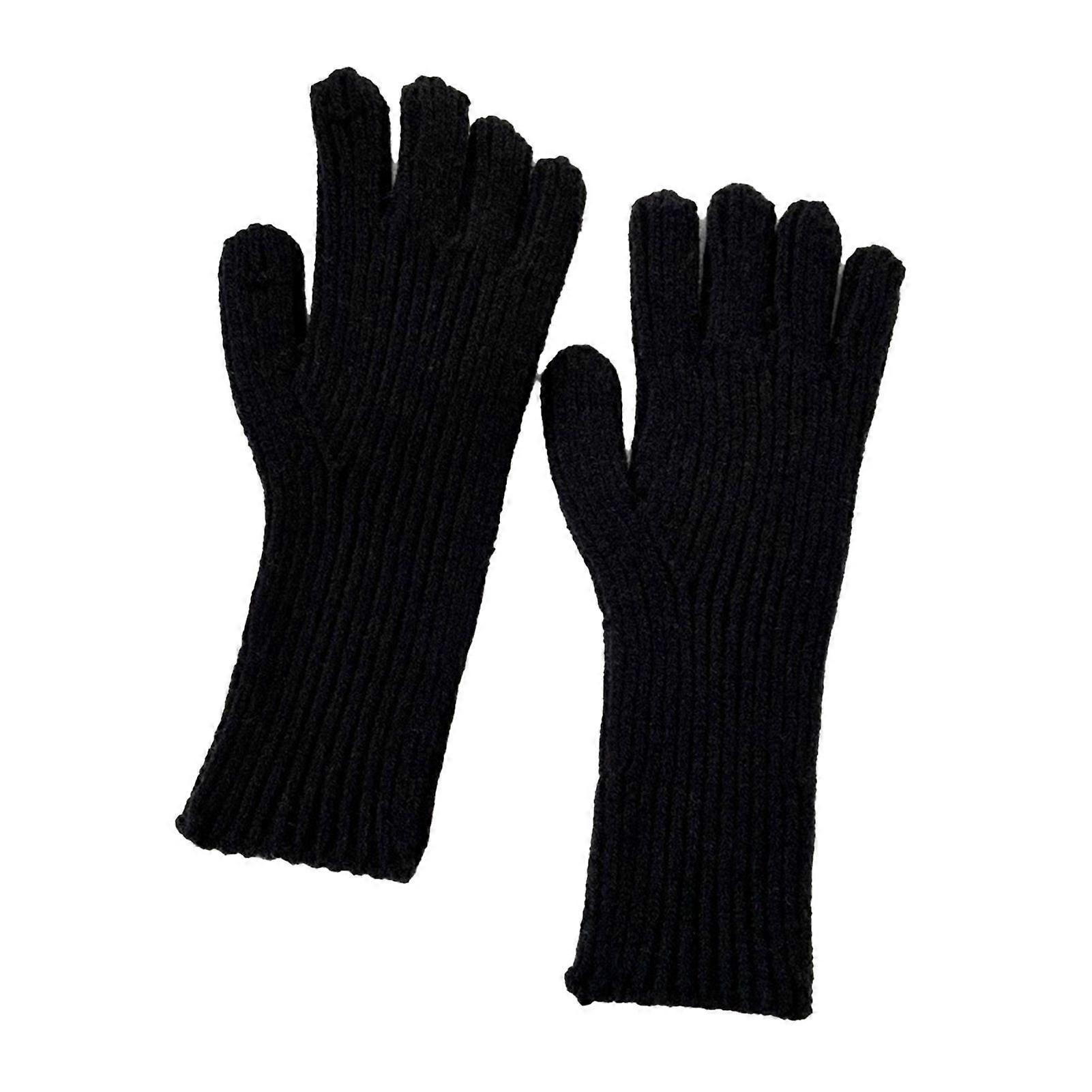 1 Pair Winter Gloves Thick Knitted Soft Warm Elastic Soft Solid Color Finger Tip Exposure Touchscreen Anti-slip Cold-proof Cycling Outdoor Gloves