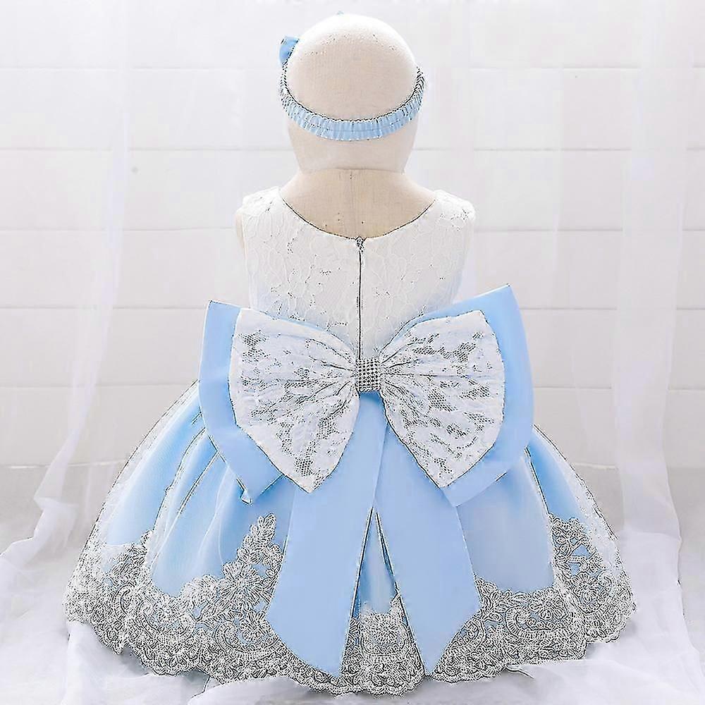 زهرة الفتيات وصيفة الشرف اللباس طفل الاطفال حزب الدانتيل القوس فساتين الزفاف الأميرة الأزرق