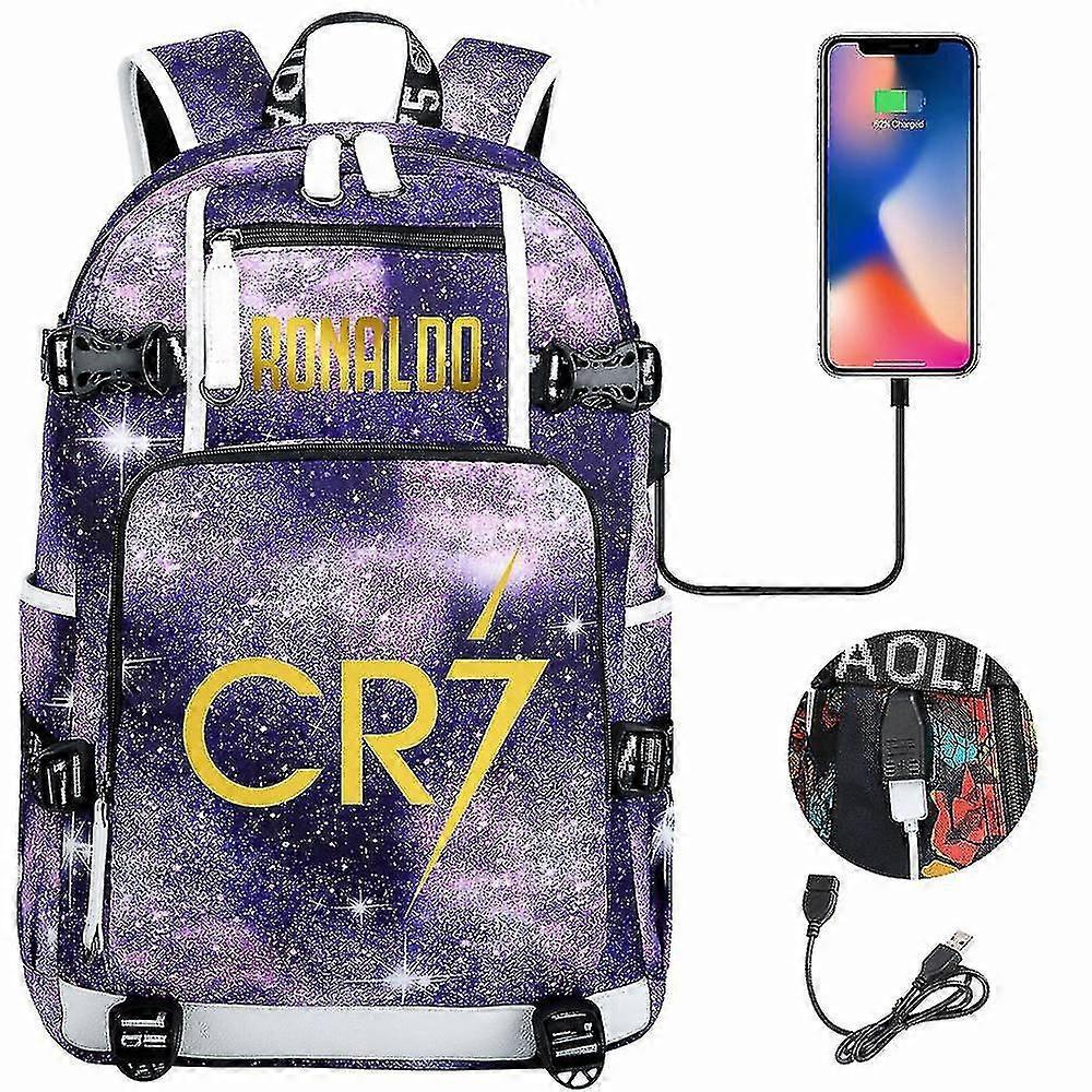 Fodboldstjerne Ronaldo Trykt USB Ungdom Studerende Skoletaske Mænd Og Kvinder Fritid Rejserygsæk Udendørs Computer Taske