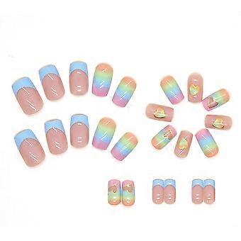24pcs Unhas Postiças Quadradas Curtas Stick on Nails Blue Press on Nails com Padrões de Borboleta Cola Removível nas Unhas, 0266Y10