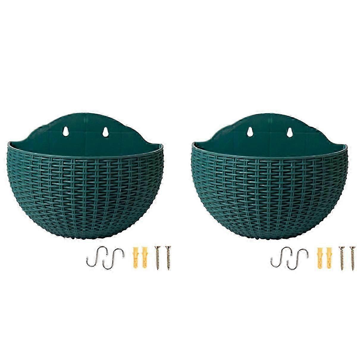 Vert foncé Grand Imitation Rotin Mural Semi-circulaire Pot de Fleurs Lazy Flowerpo