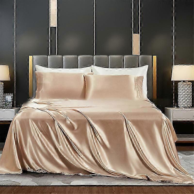 4-piece Satin Bedding Sheet Set Bedding Sets Twin Khaki