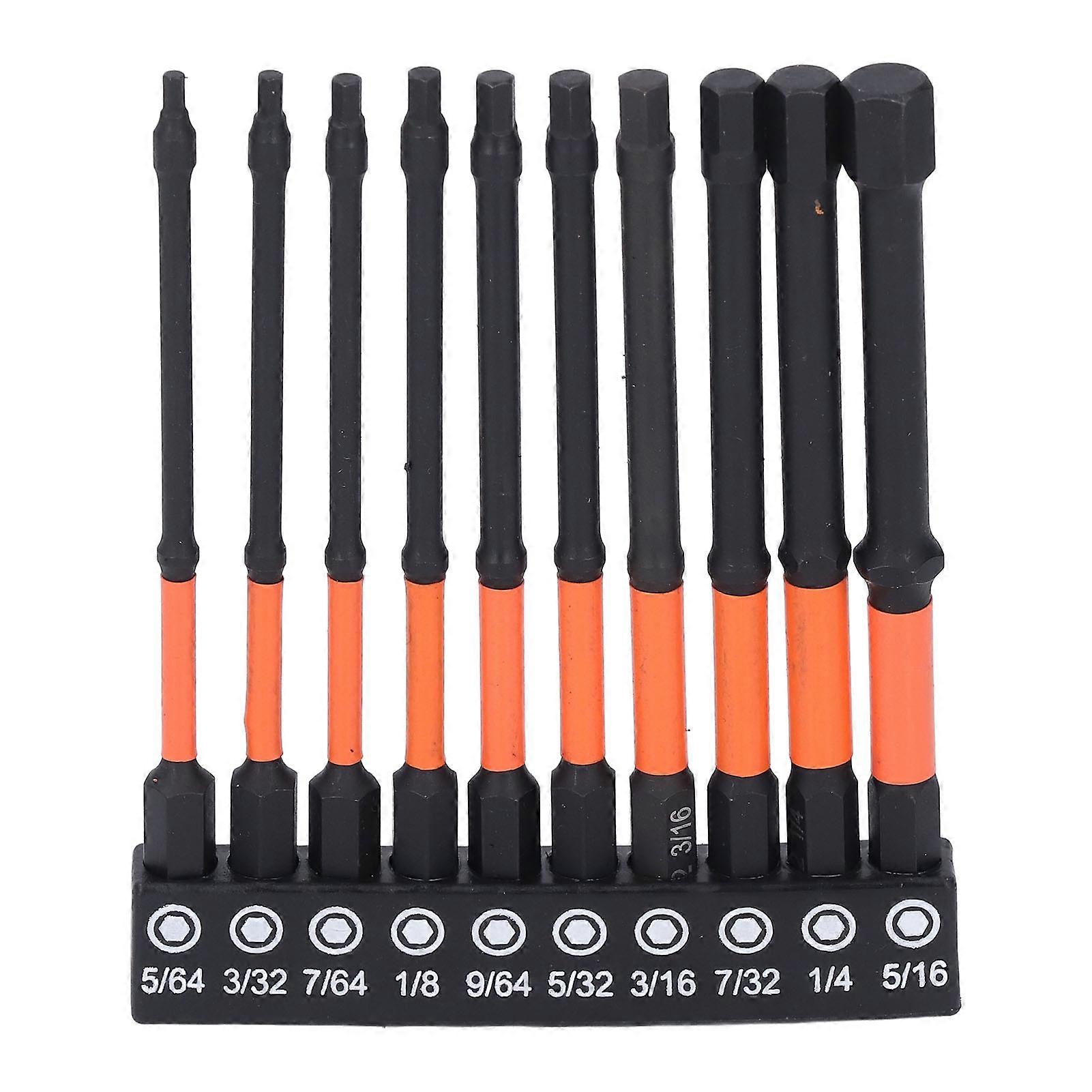 10 Pcs SAE Hex Bit Set 100mm Length 1/4 Inch Shank S2 Alloy Steel Hex Bits with Storage Rack