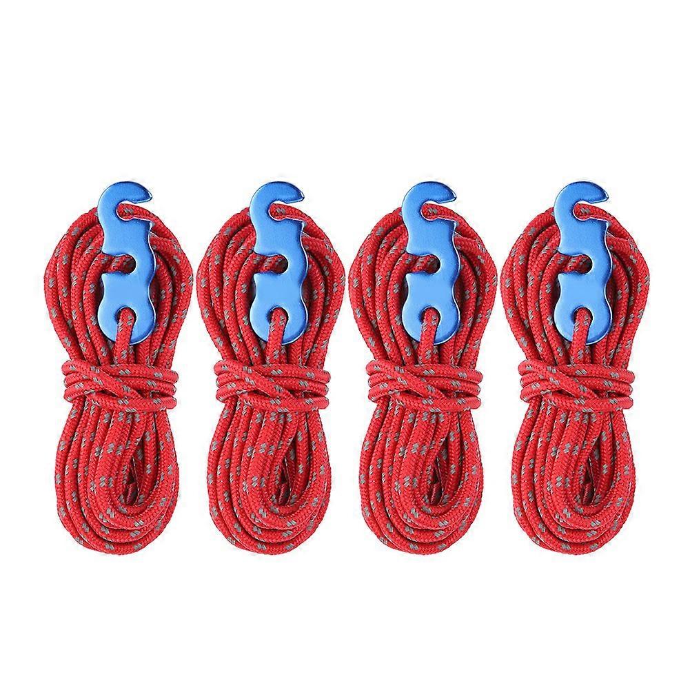 4pcs Set Reflective Tent Wind Rope Camping String Guy Line with S Ring Buckle Hook(Red)