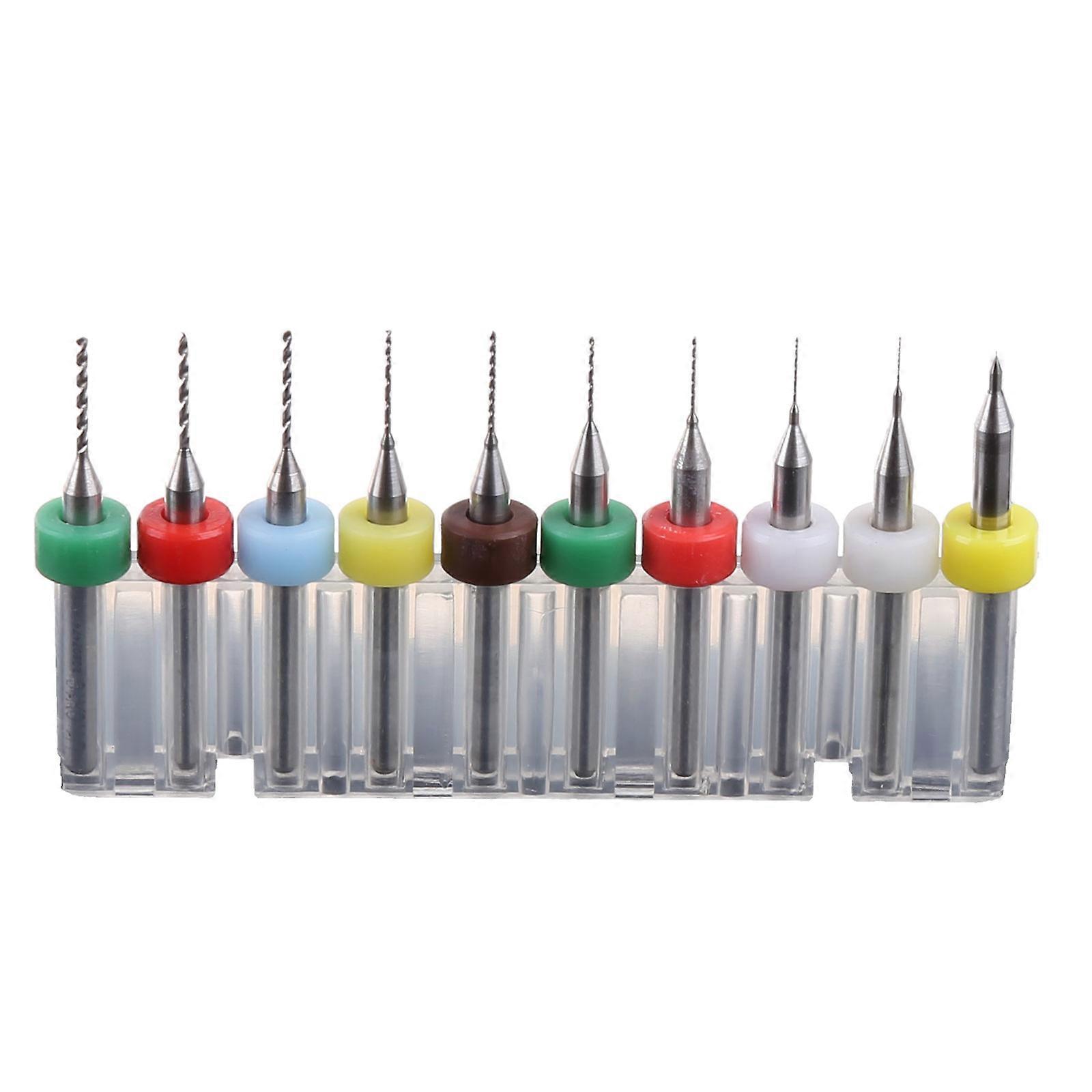 10Pcs 0.1mm to 1.0mm PCB Print Circuit Board Carbide Micro Drill Bits Set Tool  Silver