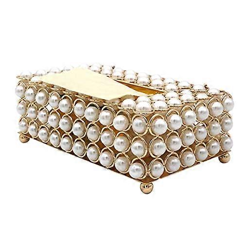 Pearl Luxury Decorative Metal Rectangular Tissue Box Cover for Bathroom Vanity, Size S